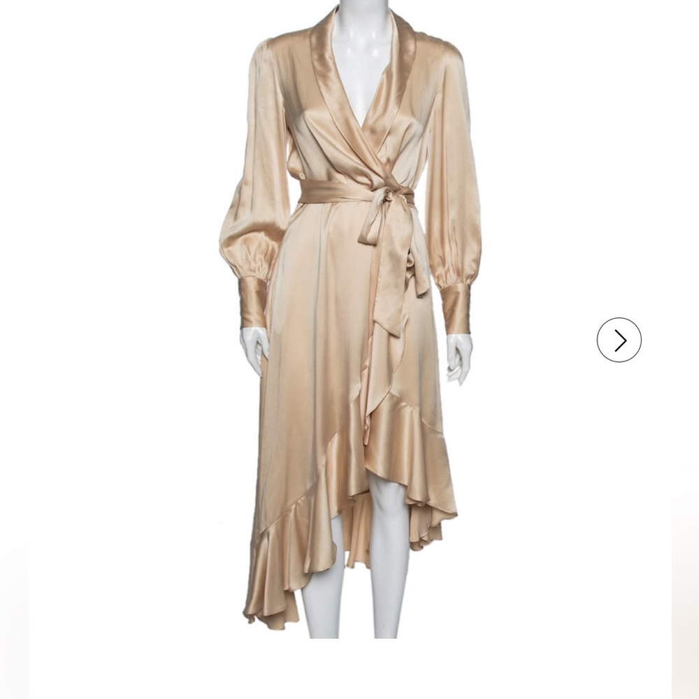Zimmermann Beige Silk Wrap Ruffle Dress